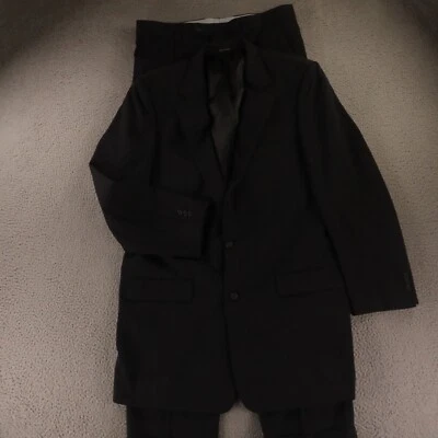 Joseph Feiss Suit M Gray Charcoal Pinstripe Wool Pleated Cuffed 44L 44XL 34x30 - Image 1 of 4