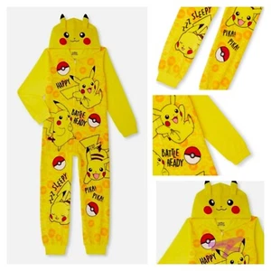 Pokemon * Pikachu * Hoodie * Union Suit * One Piece Pajamas 4 5 Boys Girls PJ's - Picture 1 of 5