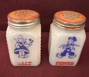 Dutch Boy and Girl Milk Glass Salt and Pepper Shakers.  Vintage - Picture 1 of 7