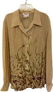 Vintage TESS Silk Two Piece Blouse Set Size L Floral Pattern Beige - Picture 1 of 8