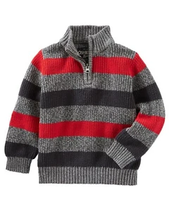 OshKosh B'Gosh Boy's Striped Quarter-Zip Cotton Ski Sweater; Red/Grey (Kids 5) - Picture 1 of 1