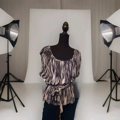 Jennifer Lopez Multi Color Print Top Elastic Waist Tie Belt SZ PM - Image 1 of 4