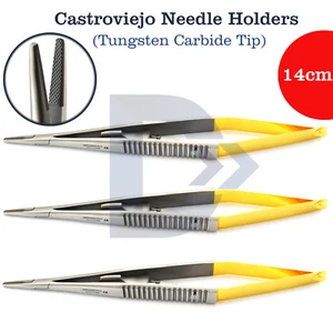 3pz Castroviejo Pinza Porta Aghi 14cm TC Dritto Micro Chirurgia Sutura Laboratorio - Foto 1 di 5