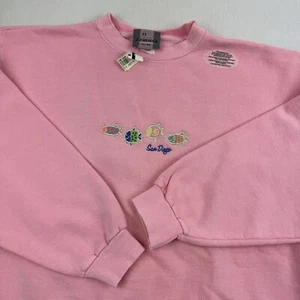 Vintage San Diego Sweatshirt Womens Large Pink Fishes Animals Cute Oversized 90s - Picture 1 of 14