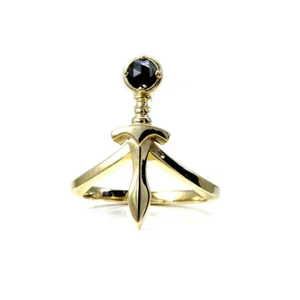 14K Gold 0.08 Ct. Black Lab-Created Diamond Sword Design Ring Fine Jewelry - Picture 1 of 5