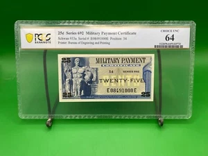Military Payment Certificate Series 692 25 Cent PCGS 64Choice Unc Gorgeous - Picture 1 of 15