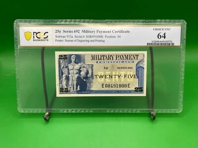 Military Payment Certificate Series 692 25 Cent PCGS 64Choice Unc Gorgeous - Image 1 of 4