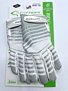 NEW Cutters Rev 3.0 Ultra Grip Football Wide Receiver Gloves Youth Large WHITE - Afbeelding 1 van 7