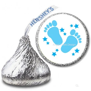 108 Blue Boy Baby Feet Baby Shower Favors Hershey Kiss Stickers Candy Wrappers - Picture 1 of 1
