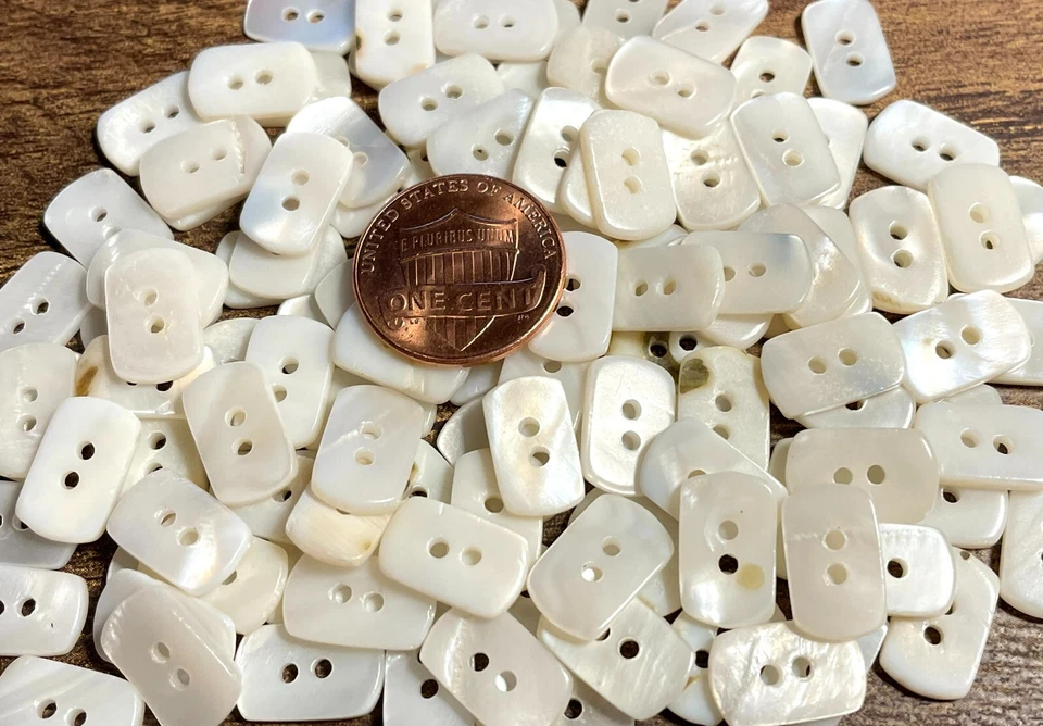 6 Fabulous Iridescent White Rectangle River Pearl MOP Buttons 12.5mm 1/2" 12748 - Image 1 of 4