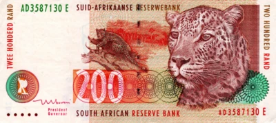South Africa 200 Rand ND(1999) VF+ w/ pinholes Banknote P-127b Prefix AD Mboweni - Image 1 of 2