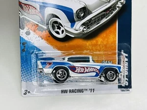 '57 Chevy Hot Wheels White Blue Red Exposed Engine 2011 HW Racing 10/10 #160/244 - Picture 1 of 6