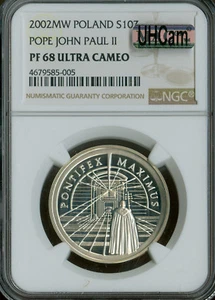 2002 POLAND SILVER 10 zl Pope John Paul II NGC  PF68 UHCAM MAC SPOTLESS . - Picture 1 of 2