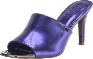 New DKNY Bronx Slip On Mule Heeled Sandal 3.5" Heel Leather Purple Size 6 M - Picture 1 of 7