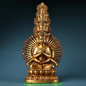 Dynasty Copper Gilt 1000 Arms Avalokiteshvara of Goddess Guanyin Buddha Statue - Picture 1 of 9