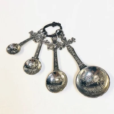 Juego de 4 cucharas medidoras Ganz Metal Tbsp Tsp Cruz Fe Amor Esperanza Alegría Foto 1 de 4