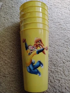 Nestle Nesquik Chocolate Milk Drink Plastic Cups Yellow 16oz Tumblers 6pcs NWT - Picture 1 of 4