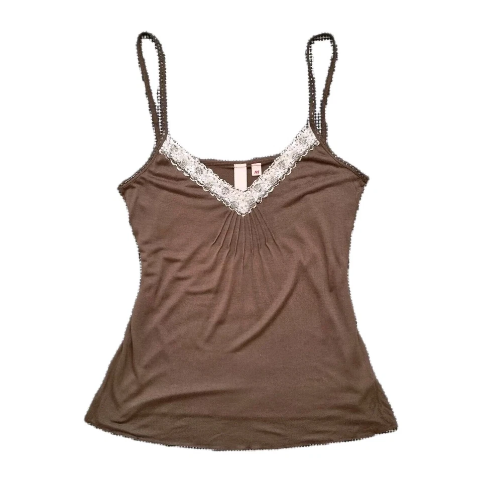 Vintage Miss Sixty Y2K Brown Lace Cami Vest V-Neck Sequin Top Size 10 - 12 M - Image 1 of 4