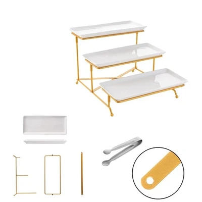 White Porcelain Tiered Stand Durable Microwave Safe Dishwasher Friendly Storage - Image 1 of 4
