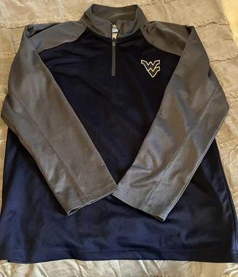 WEST VIRGINIA MOUNTAINEERS Blue 1/4 Zip KA Knights LARGE Sweatshirt FREE SHIP - Image 1 of 2
