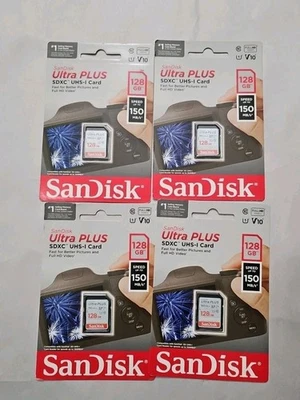 Lote 4x Tarjeta de Memoria SanDisk Ultra PLUS - 128GB - SDXC UHS-I - Velocidad 150 Foto 1 de 3