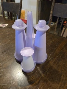 Tupperware Cruet Set Oil Vinegar Salt & Pepper Shakers Violet Caddy Vintage 90s - Picture 1 of 7