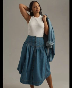 Anthropologie 18W Pilcro plissierter baskischer Bund Denim 2X Plus Midirock - Bild 1 von 8