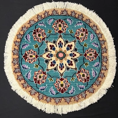 Alfombra medallón redonda anudada a mano tamaño 20”x20” o 50 cm alfombra azul Foto 1 de 4