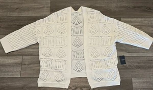NWT Lucky Brand Open Knit Cardigan Off-White Open Front Crochet Sweater Large - Picture 1 of 15