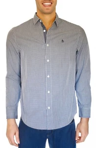 Original Penguin Men’s Shirt Blue Wing Teal Plaid Classic Fit Long Sleeve Size M - Picture 1 of 4