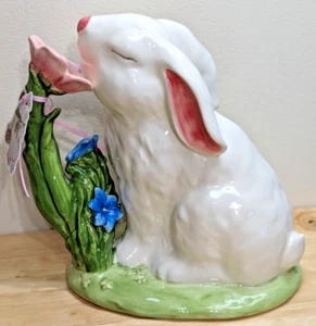 SALE NEW Blue Sky Clayworks EASTER Bunny Sniffing Flowers Sitting Figurine NWT - Picture 1 of 6