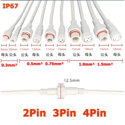 2/3/4Pin IP67 Waterproof Outdoor Cable Connector Male & Female Plug Socket White - Image 1 of 4