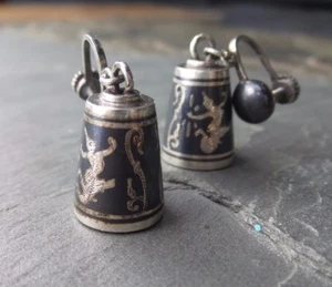 CLIP ON Dangling Earrings Niello Mekkala Sterling Silver 925 VINTAGE Siam - Picture 1 of 5