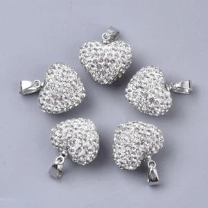 20pcs Polymer Clay Rhinestone Heart Pendants Crystal Dangle Charms Craft 15x15mm - Picture 1 of 2