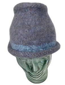 Handmade Knit Purple Wool Blend Bucket Hat W Blue Accents by Carolyn - One Size - Picture 1 of 7