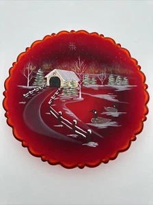 FENTON Wagner Signed - RubyGlass Plate - “The Way Home” #1119/1750 - Picture 1 of 5