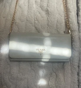Authentic PRADA White Wallet On Chain Saffiano Leather - Picture 1 of 18