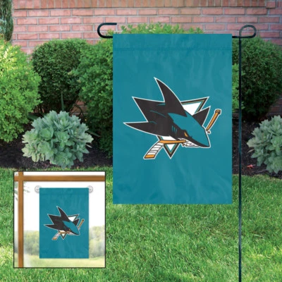 2 Tiburones San José NHL Mini Bandera Jardín o Ventana 15" x 10.5" Percha Ventana Incluye Foto 1 de 4