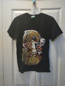 JoliGolf Thailand T-Shirt - Hanuman Print front & back, Black Medium 100% Cotton - Picture 1 of 9