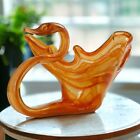 Vintage Sooner Slag Art Glass Swan Orange Swirl Trinket Candy Dish