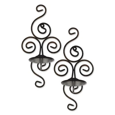 Swirls Metal Wall Sconce Candle Holder Light Lamp Lantern Home Decor Pair - Image 1 of 4