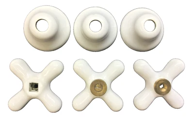 Manijas de porcelana perillas collares bañera ducha vintage antiguo juego de 3 originales Foto 1 de 4