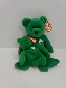Lot of 2 4 leaf clover Ty 1997 Beanie Baby AND Teenie Beanie Baby "Erin" - Picture 1 of 6