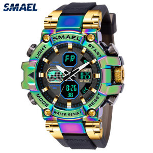 SMAEL Men Sport Watches Fashion Dual Display Analog Digital LED Alarm Stopwatch