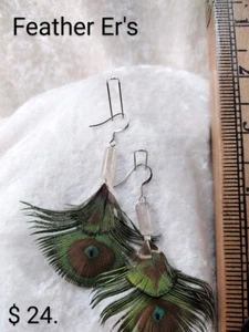 Earrings - Authentic 2 -1/2" Peacock Feather & Sterling Hook Ear Wires - Picture 1 of 1