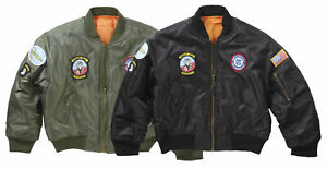 Kids US MA1 Flight Jacket Army Air Force Flying Pilot Children Bomber Badges Top