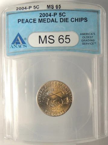 2004-P  5C JEFFERSON PEACE NICKEL ANACS MS65 #2901562 "DIE CHIPS" SCRUFFY HOLDER Cover