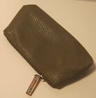 Vtg ESTEE LAUDER Cosmetic Bag OLIVE Leather w Faux Tortoise Zipper Pull!!