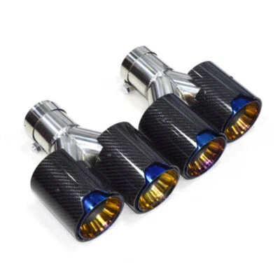 2.5'' 63mm For BMW Carbon Fiber Dual Exhaust Dual End Tip Tail Pipe Muffler Blue - Image 1 of 3