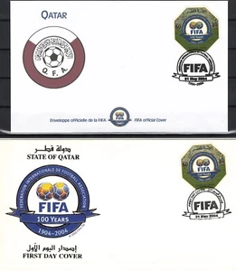 FIFA 100 Years Joint Issue RARE QATAR FDC Pair Odd Shape Stamps FOOTBALL SOCCER - Picture 1 of 1